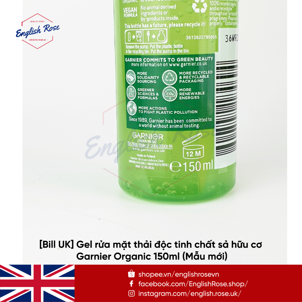 Gel rửa mặt thải độc tinh chất sả hữu cơ Garnier Organic 150ML