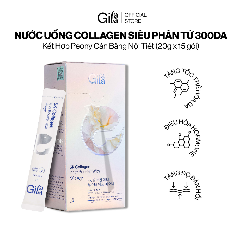 NƯỚC UỐNG COLLAGEN GILAA SIÊU PHÂN TỬ 300DA GILAA KẾT HỢP PEONY TRẺ HÓA CÂN BẰNG NỘI TIẾT (20g x 15 gói)