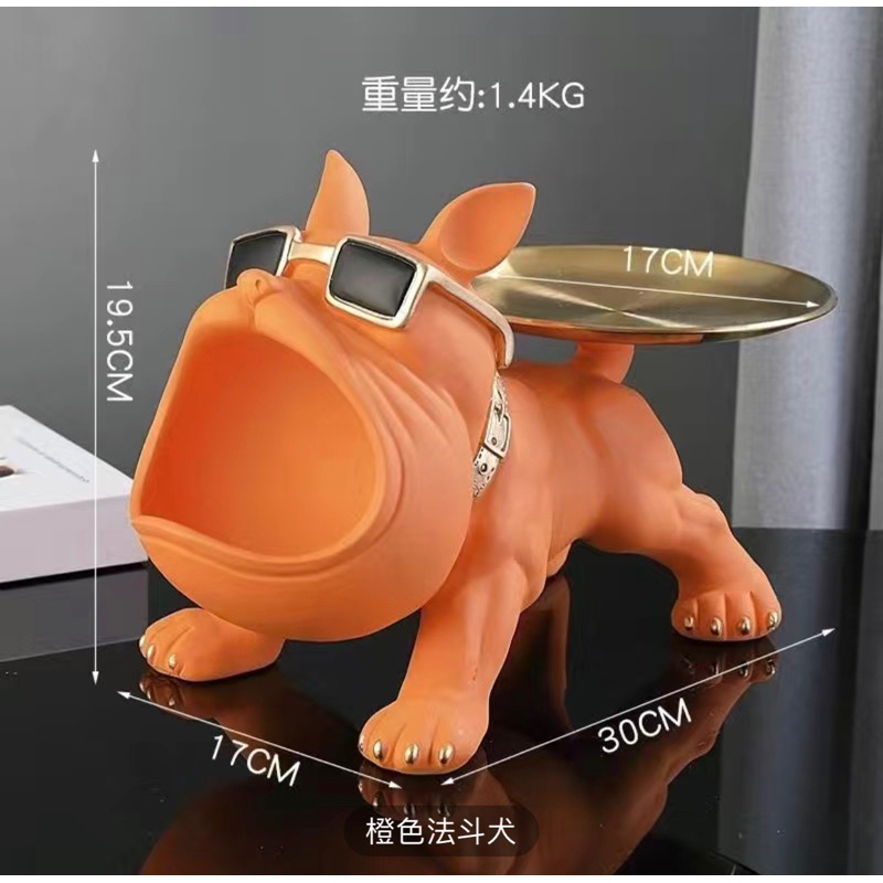 Chó Bull đen Há miệng bê khay decor Phong cách Châu Âu