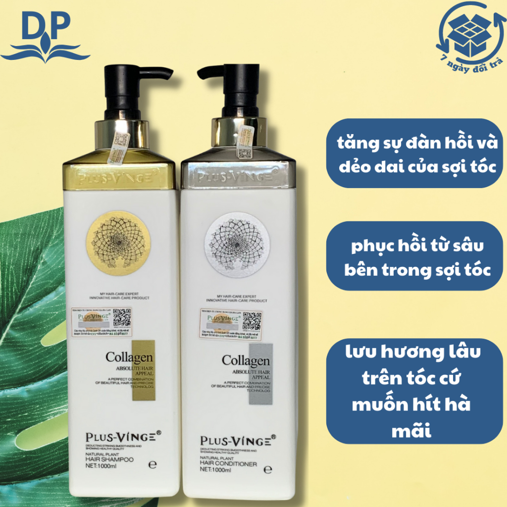 Cặp dầu gội xả Collagen Plus Vinge 1000ML giảm rụng tóc kích mọc tóc phục hồi tóc hư tổn hàng chính hãng