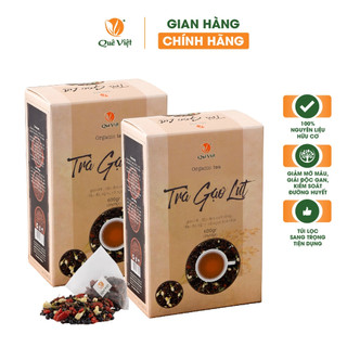 COMBO 2 HỘP - Trà gạo lứt Quê Việt - Hộp 20 túi, 600g trà túi lọc nguyên liệu thiên nhiên hữu cơ