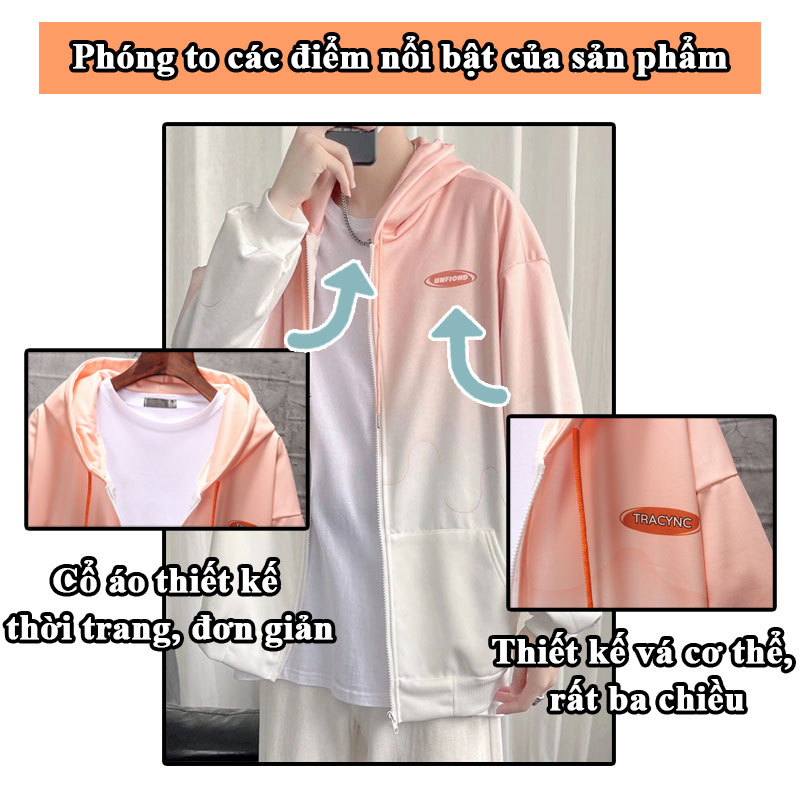 Áo khoác hoodie zip Áo Khoác Bóng Chày Màu Gradien mũ Unisex Form Rộng Phong Cách Đường Phố Hàn Quốc Cá Tính