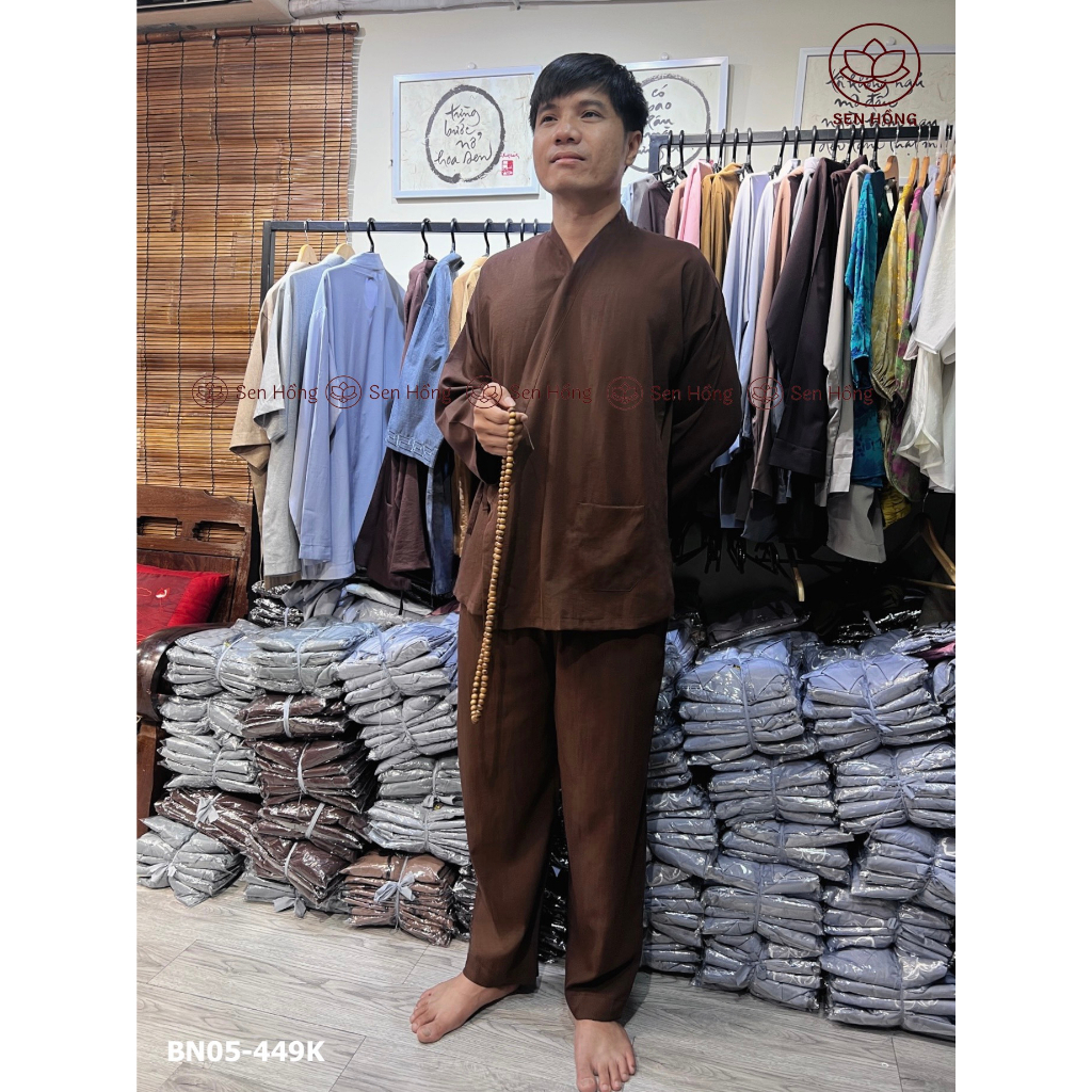 BỘ PHÁP PHỤC NAM - quần áo Phật tử bộ đi chùa - thiền sinh nam vải đũi #mẫu cổ Nhật cột dây BN05