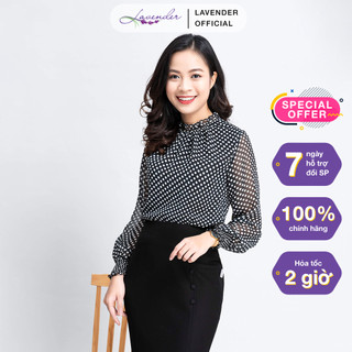 Áo sơ mi công sở nữ chấm bi lavender fashion cổ nhún tay dài a91