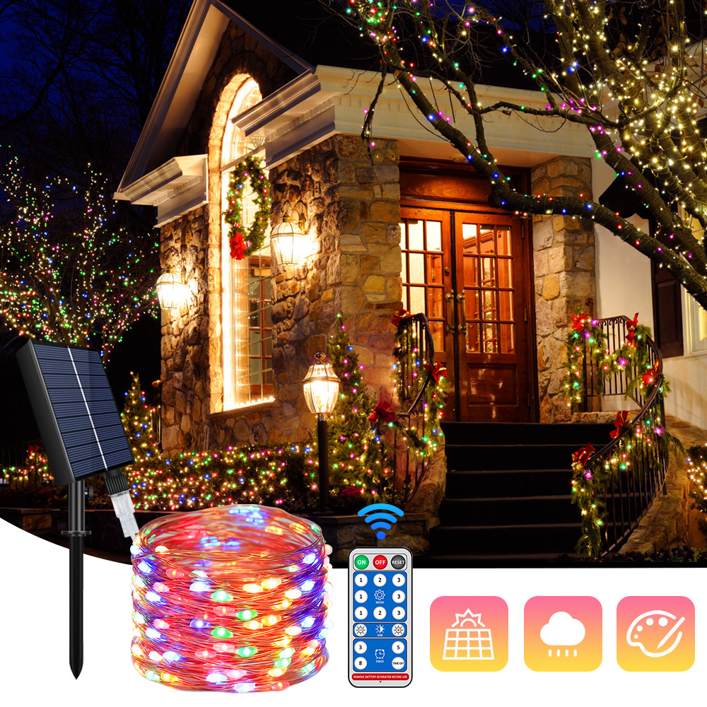 Dây Đèn Led Năng Lượng Mặt Trời 8 Chế Độ Dây Đèn Led Trang Trí Ngoài Trời Chống Nước 22M 200 Led