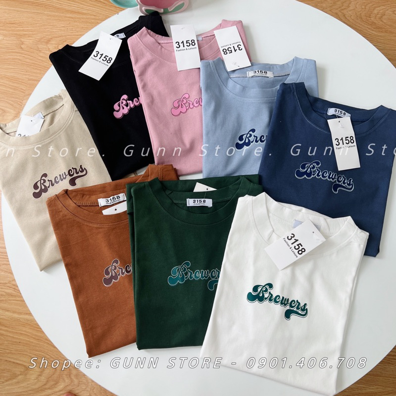 Áo Thun 3158 In Chữ BREWERS Form Rộng Unisex Chất Cotton Khô Loại 1, Thoáng Mát, Thấm Hút Mồ Hôi - GUNN
