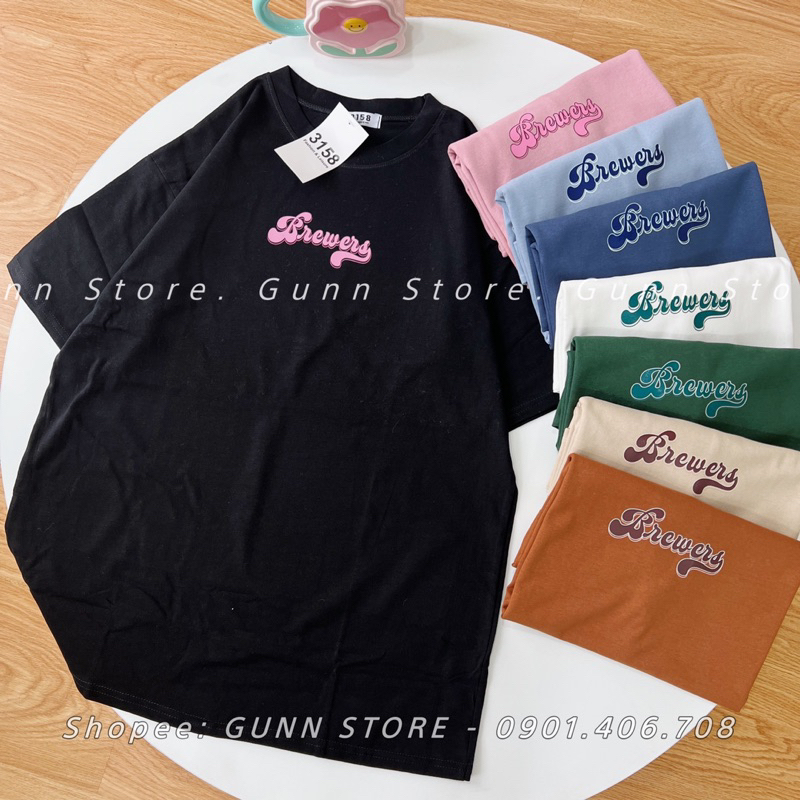 Áo Thun 3158 In Chữ BREWERS Form Rộng Unisex Chất Cotton Khô Loại 1, Thoáng Mát, Thấm Hút Mồ Hôi - GUNN