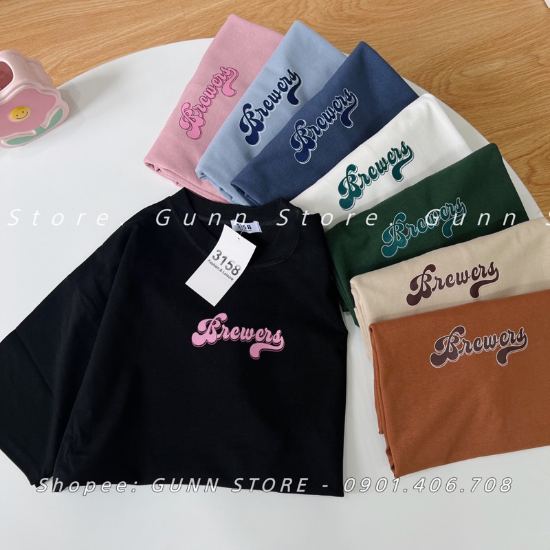Áo Thun 3158 In Chữ BREWERS Form Rộng Unisex Chất Cotton Khô Loại 1, Thoáng Mát, Thấm Hút Mồ Hôi - GUNN