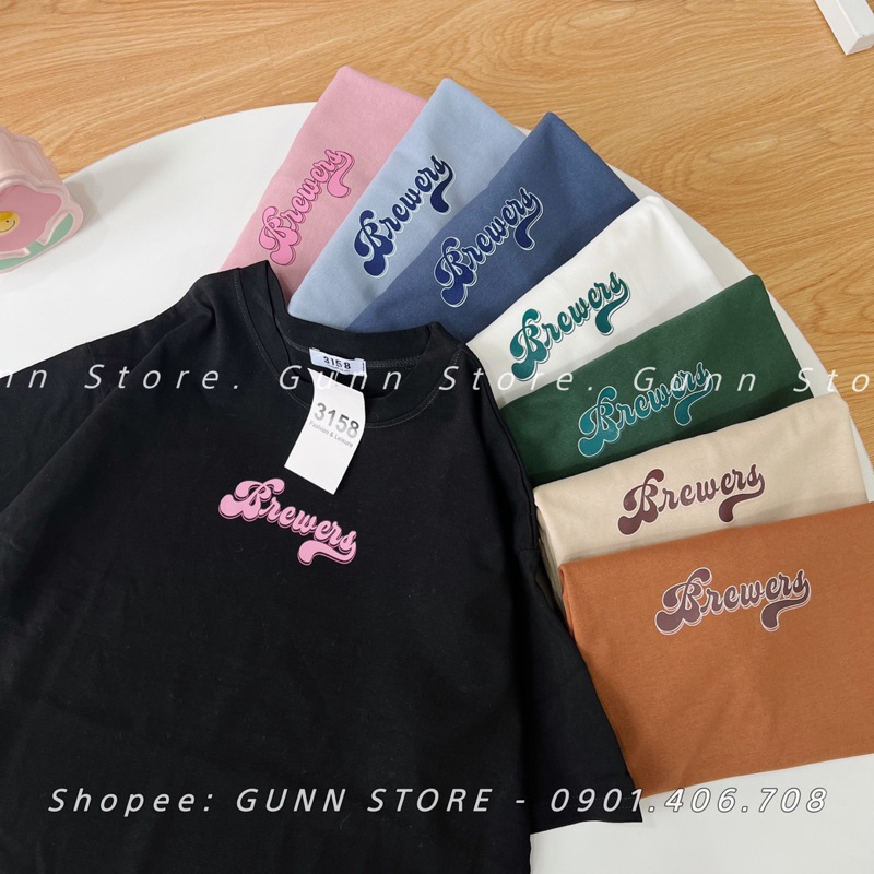 Áo Thun 3158 In Chữ BREWERS Form Rộng Unisex Chất Cotton Khô Loại 1, Thoáng Mát, Thấm Hút Mồ Hôi - GUNN