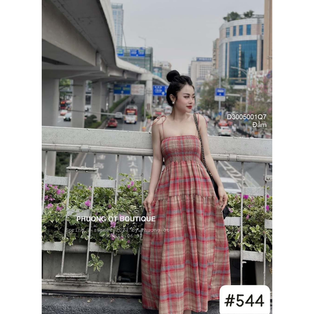 Đầm 2 dây kẻ sọc caro dáng maxi!