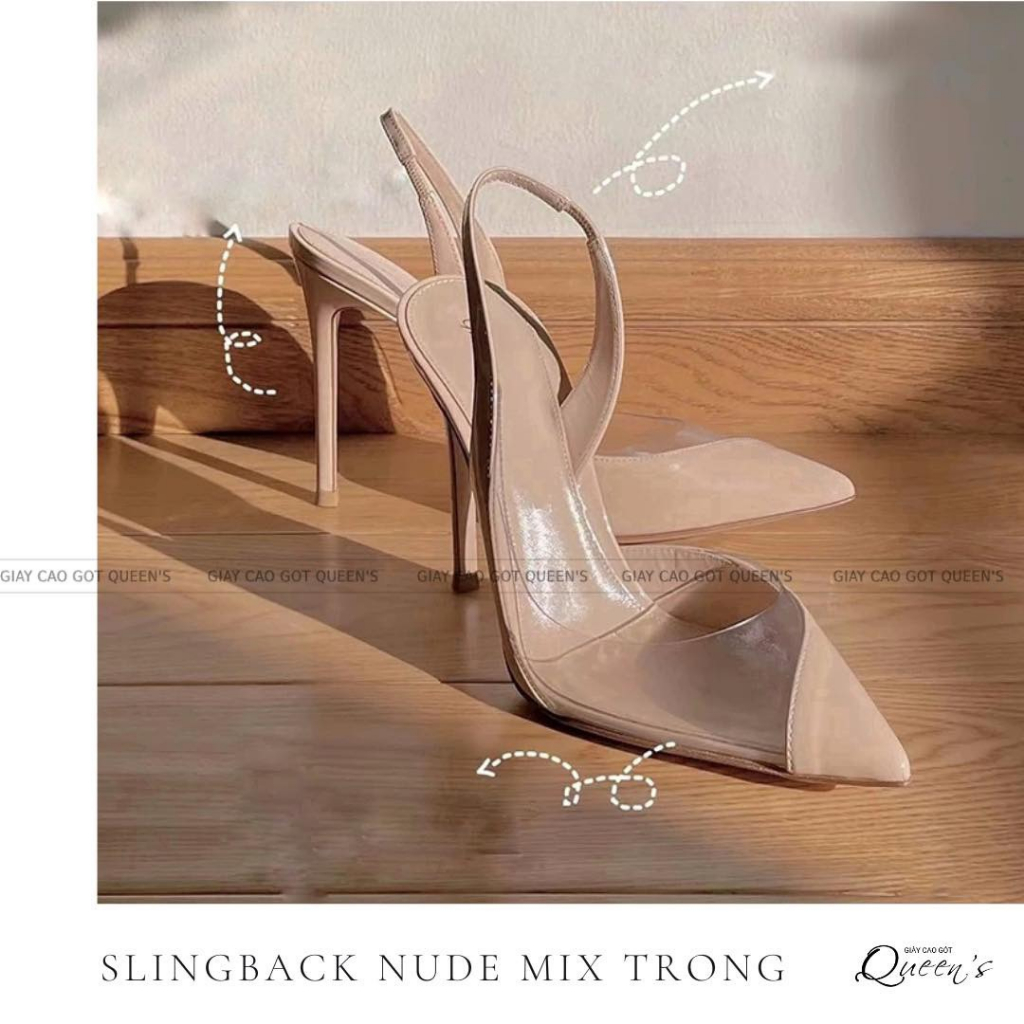 Giày Cao Gót Mũi Nhọn Singblack Nude Trong Cao Cấp QUEENS STORE xinh thanh mảnh tôn dáng cao 8-10-11P