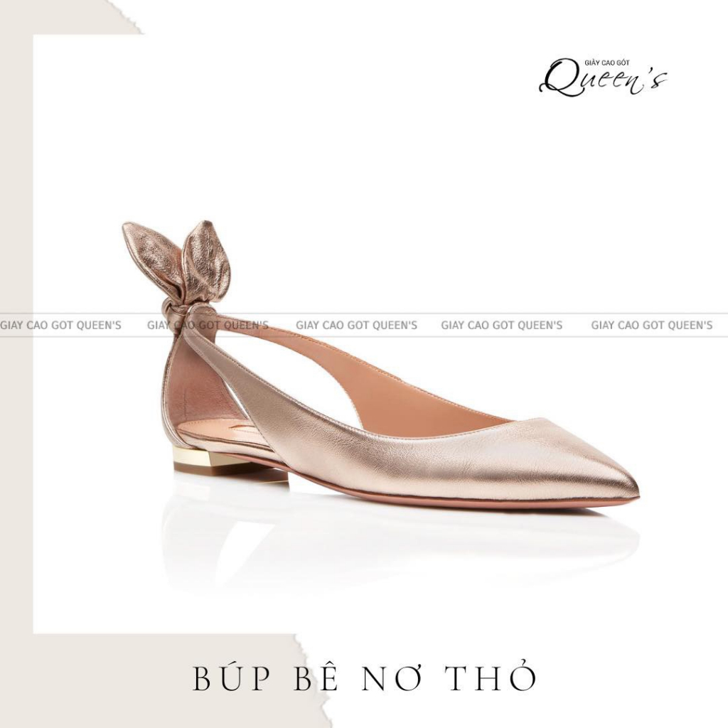 Giày Búp Nữ Đế Bệt Màu Nude Gold Da Nhũ Cao Cấp QUEENS STORE êm xinh dễ phối