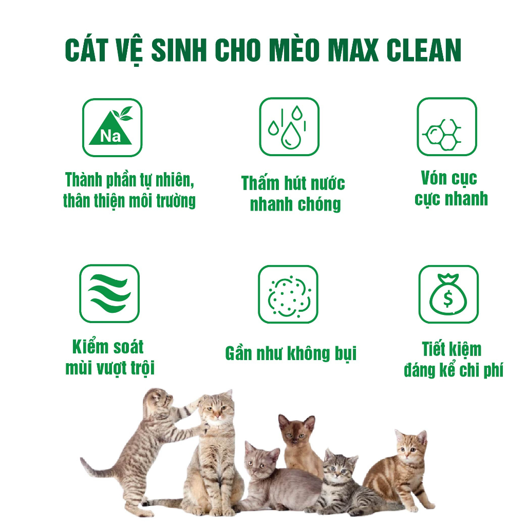 Cát vệ sinh cho mèo Max Clean, Cát đất sét hương Cà phê, siêu vón, ít bụi, khử mùi tốt, 4kg 8 lít - Crystal Bay