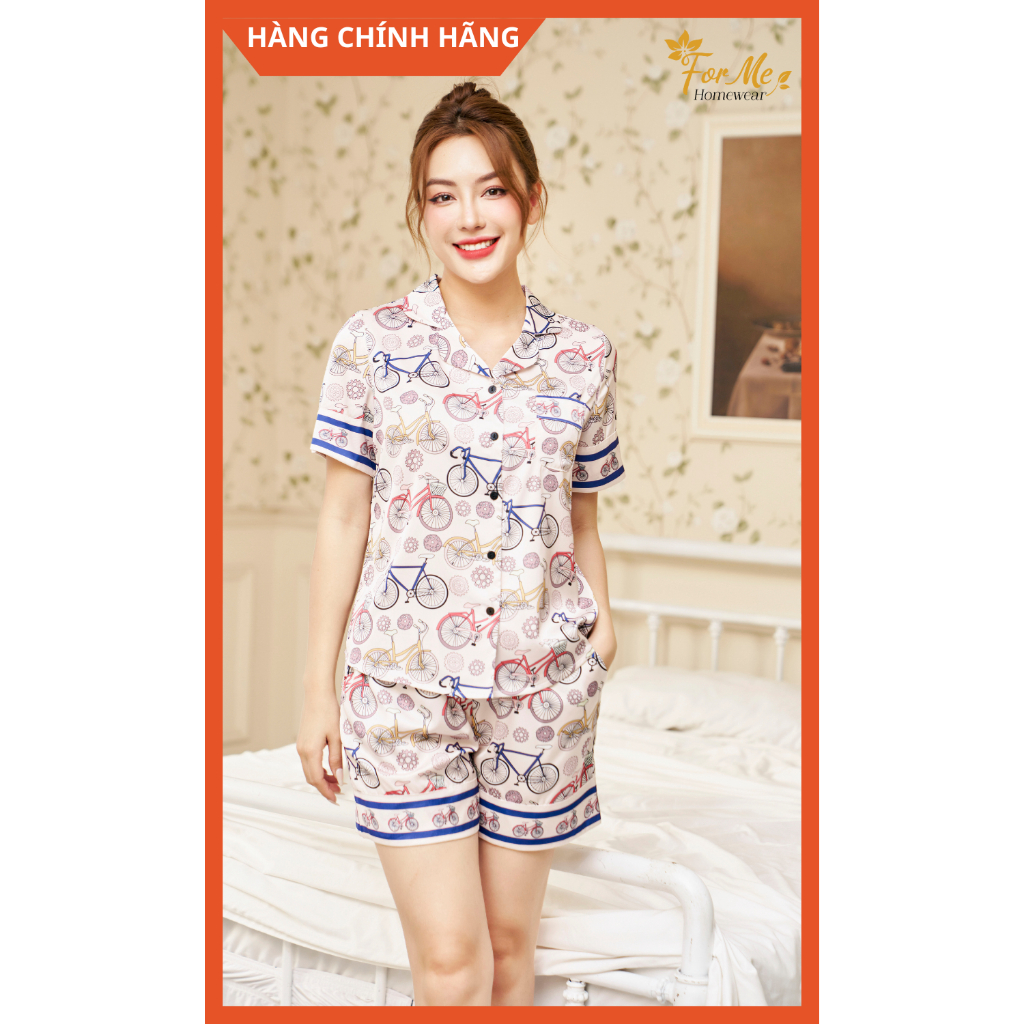 Bộ Lụa Hàn Ngắn Tay Quần Đùi XE ĐẠP 09, Hàng Chính Hãng ForMe Pijamas