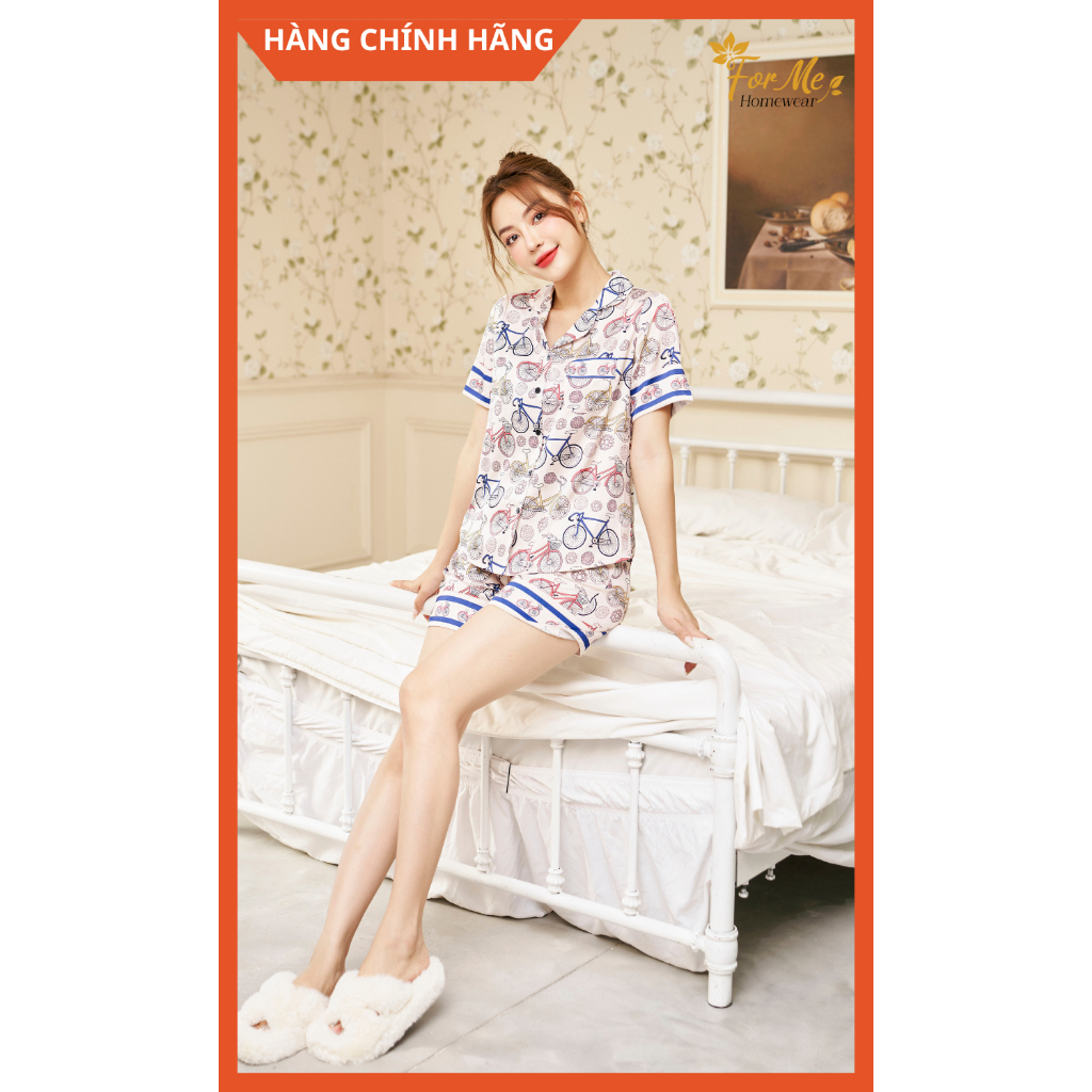 Bộ Lụa Hàn Ngắn Tay Quần Đùi XE ĐẠP 09, Hàng Chính Hãng ForMe Pijamas