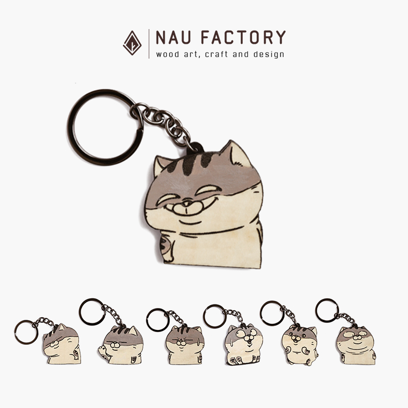 Móc khoá gỗ cắt shape tô màu thủ công NAU FACTORY – Mèo Ami