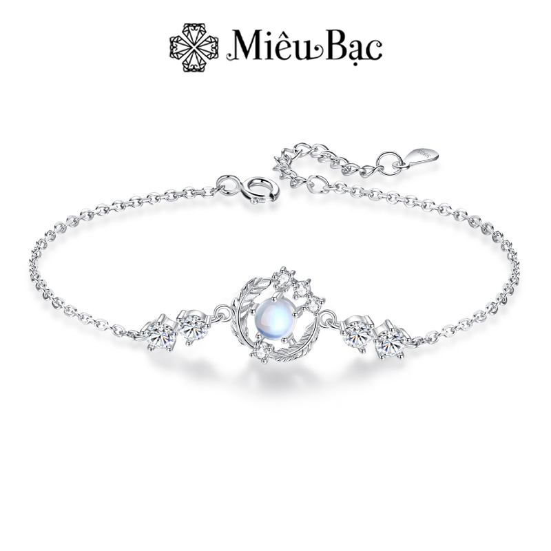 Lắc Tay bạc nữ lông vũ đá mặt trăng moonstone Miêu Bạc vòng tay nữ chất liệu bạc 925 phụ kiện trang sức nữ MT12