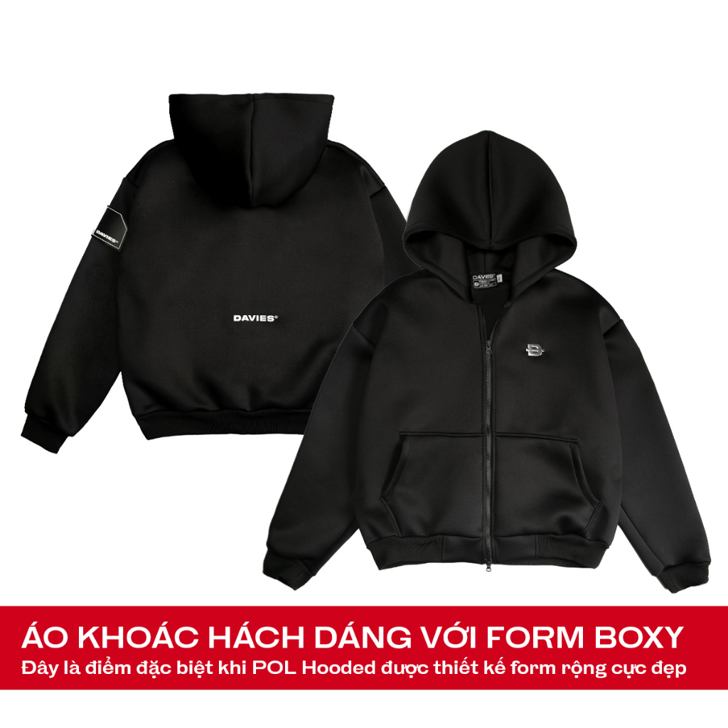 Áo khoác local brand nam nữ form rộng có nón màu đen Hooded Jacket POL Davies | D33-AK2