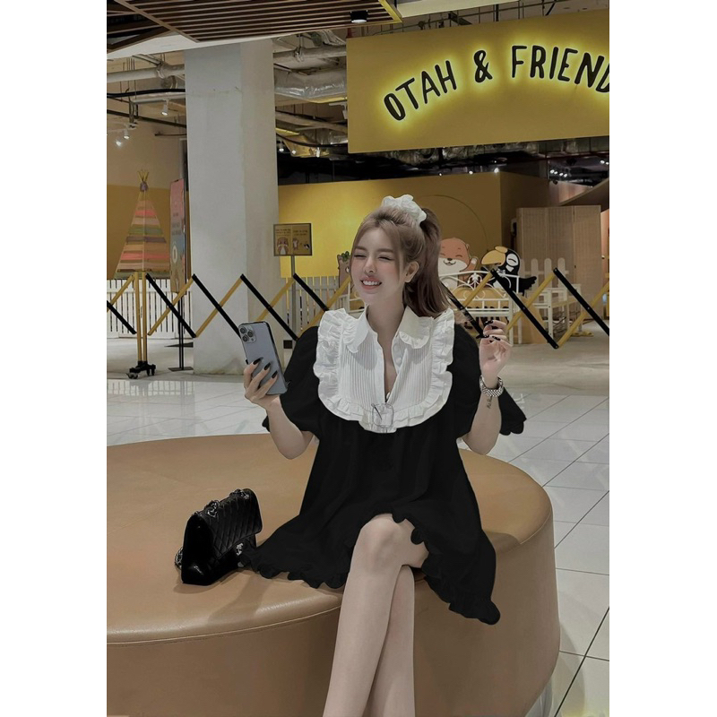 Đầm bbd cổ viền bèo trắng