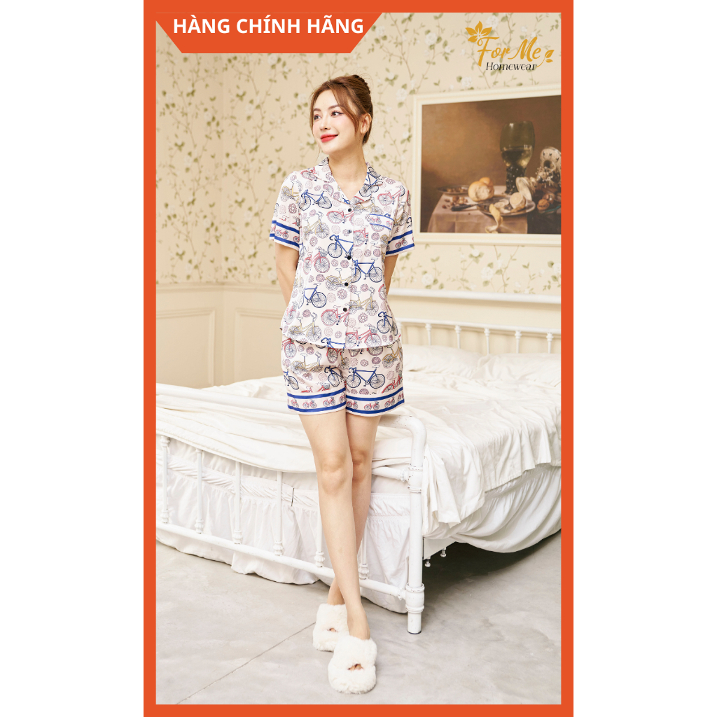 Bộ Lụa Hàn Ngắn Tay Quần Đùi XE ĐẠP 09, Hàng Chính Hãng ForMe Pijamas