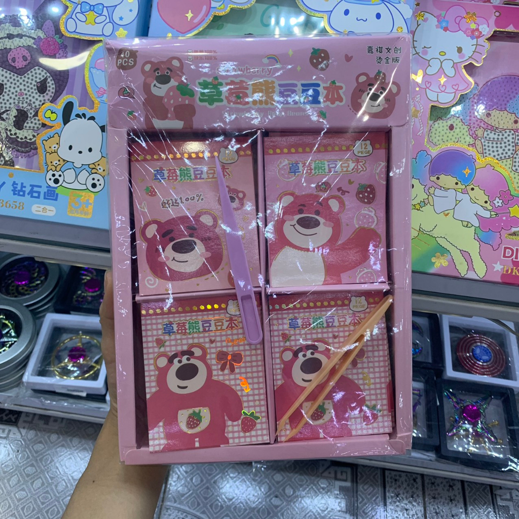 Sổ Hình Dán Sticker Gấu Dâu Lotso Size Nhỏ 12 Tờ Siêu Cute Trang Trí Sổ Tay Góc Học Tập