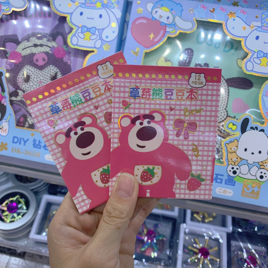 Sổ Hình Dán Sticker Gấu Dâu Lotso Size Nhỏ 12 Tờ Siêu Cute Trang Trí Sổ Tay Góc Học Tập