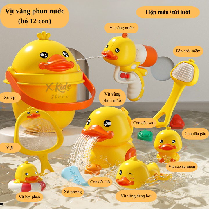 ✨Bộ Đồ Chơi Vịt Vàng Phun Nước Dễ Thương Cho Bé Khi Tắm, Đồ Chơi Nhà Tắm - X-Kid Store