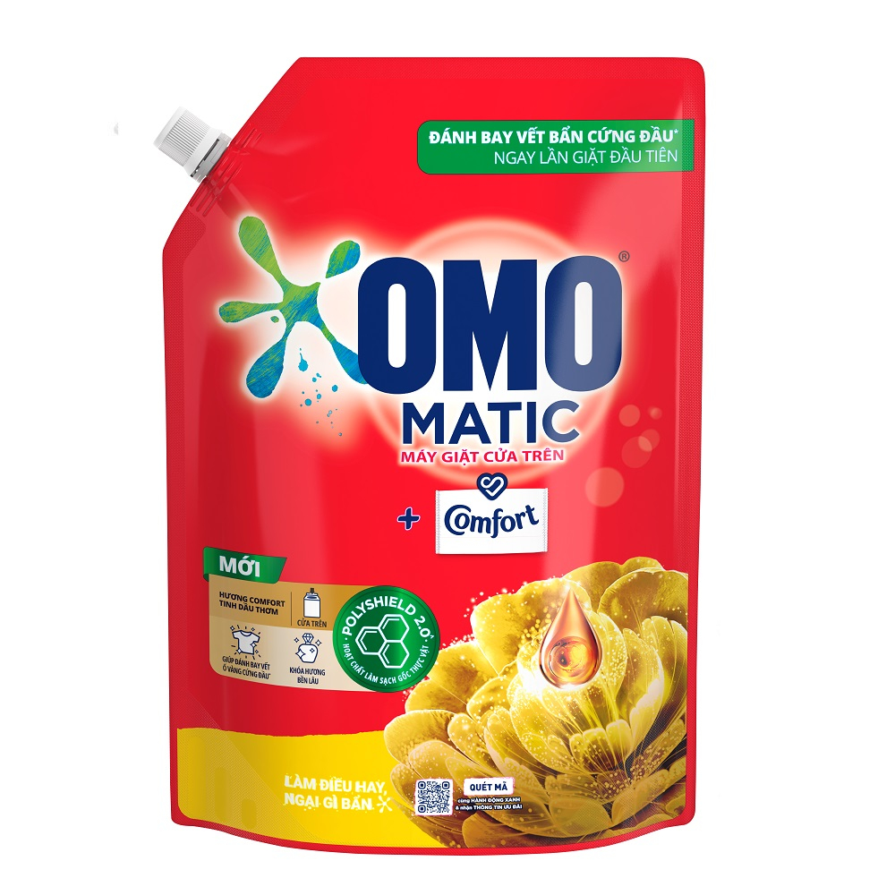 Túi Nước giặt Omo Matic cửa trên hương Comfort Hoa Vàng 2kg- Chính Hãng
