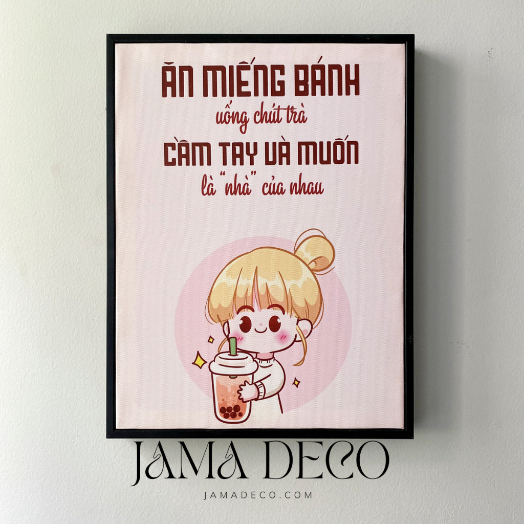 Tranh Canvas Trà Đổ Vào Sữa Hay Sữa Đổ Vào Trà Tranh Trà Sữa Đóng Khung Treo Tường 30x40 40x60 Jama Deco