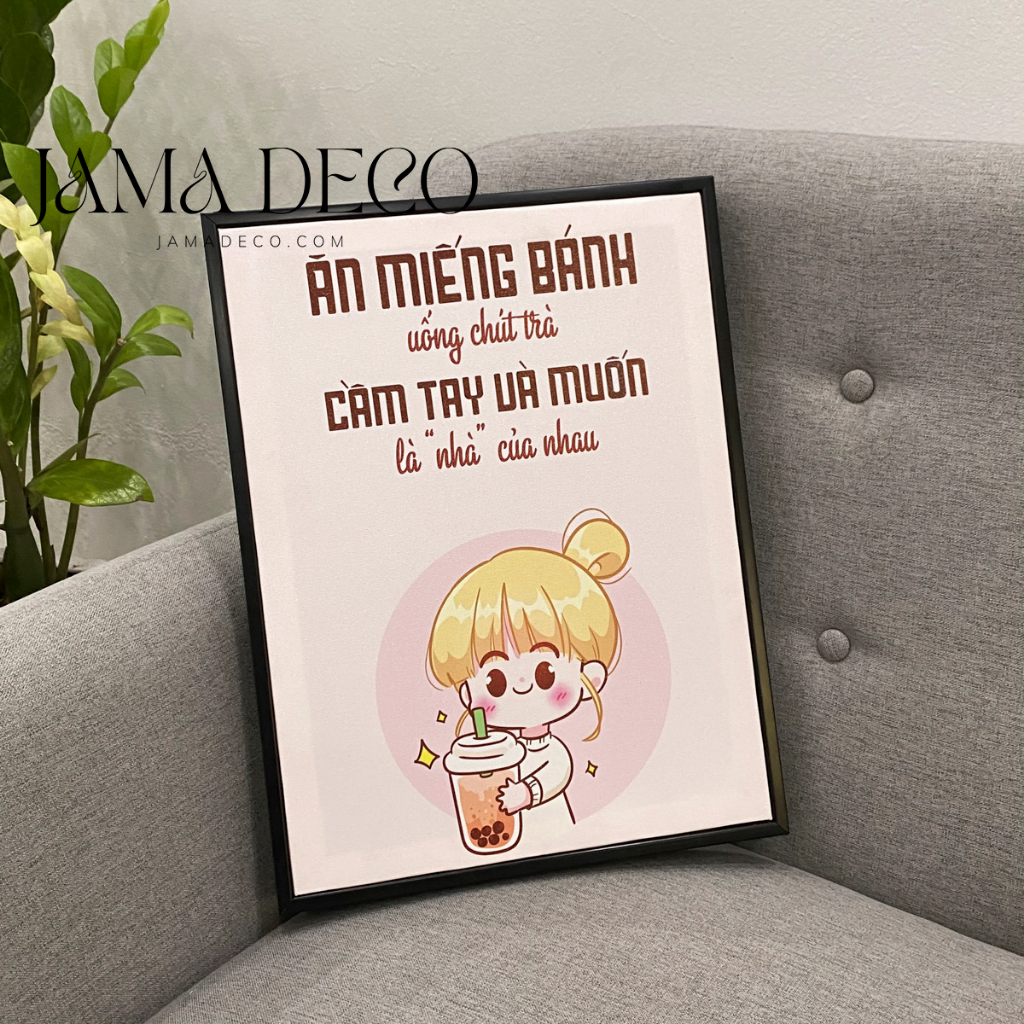 Tranh Canvas Trà Đổ Vào Sữa Hay Sữa Đổ Vào Trà Tranh Trà Sữa Đóng Khung Treo Tường 30x40 40x60 Jama Deco