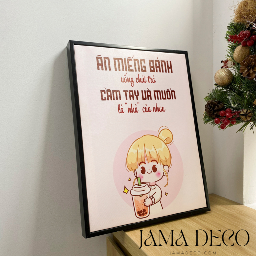 Tranh Canvas Trà Đổ Vào Sữa Hay Sữa Đổ Vào Trà Tranh Trà Sữa Đóng Khung Treo Tường 30x40 40x60 Jama Deco