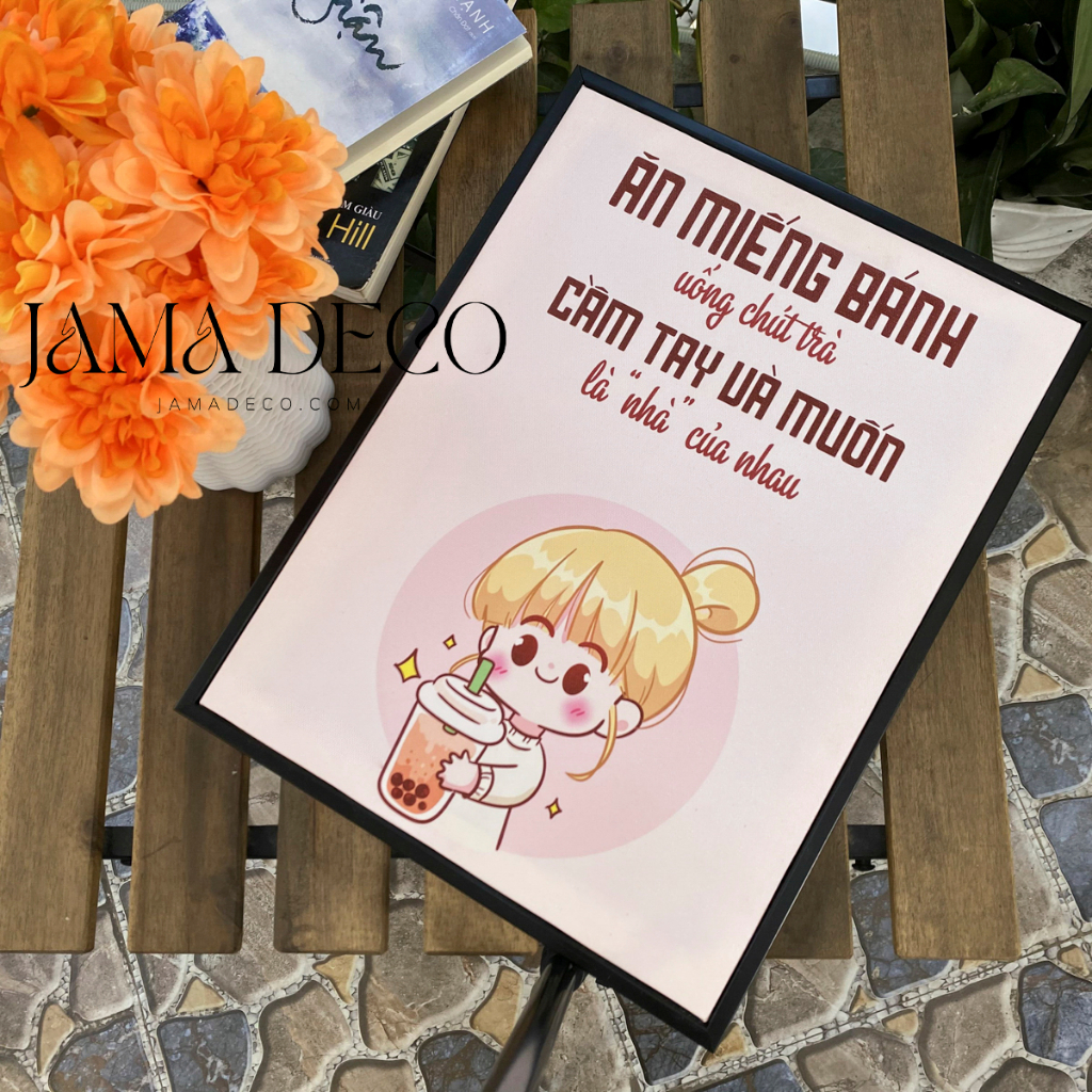 Tranh Canvas Trà Đổ Vào Sữa Hay Sữa Đổ Vào Trà Tranh Trà Sữa Đóng Khung Treo Tường 30x40 40x60 Jama Deco