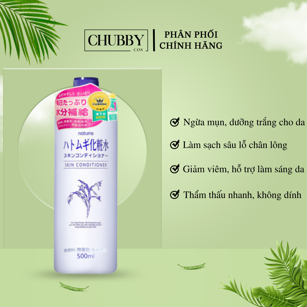 Nước Hoa Hồng Ý Dĩ Ngừa Mụn Và Làm Trắng Da Naturie Skin Conditioner Lotion Nhật Bản Dung Tích 500Ml, Chubby Cos