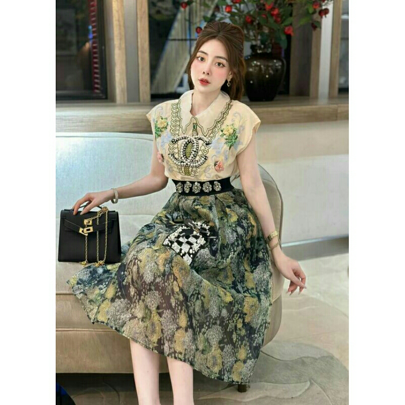 Set áo váy hoa xòe