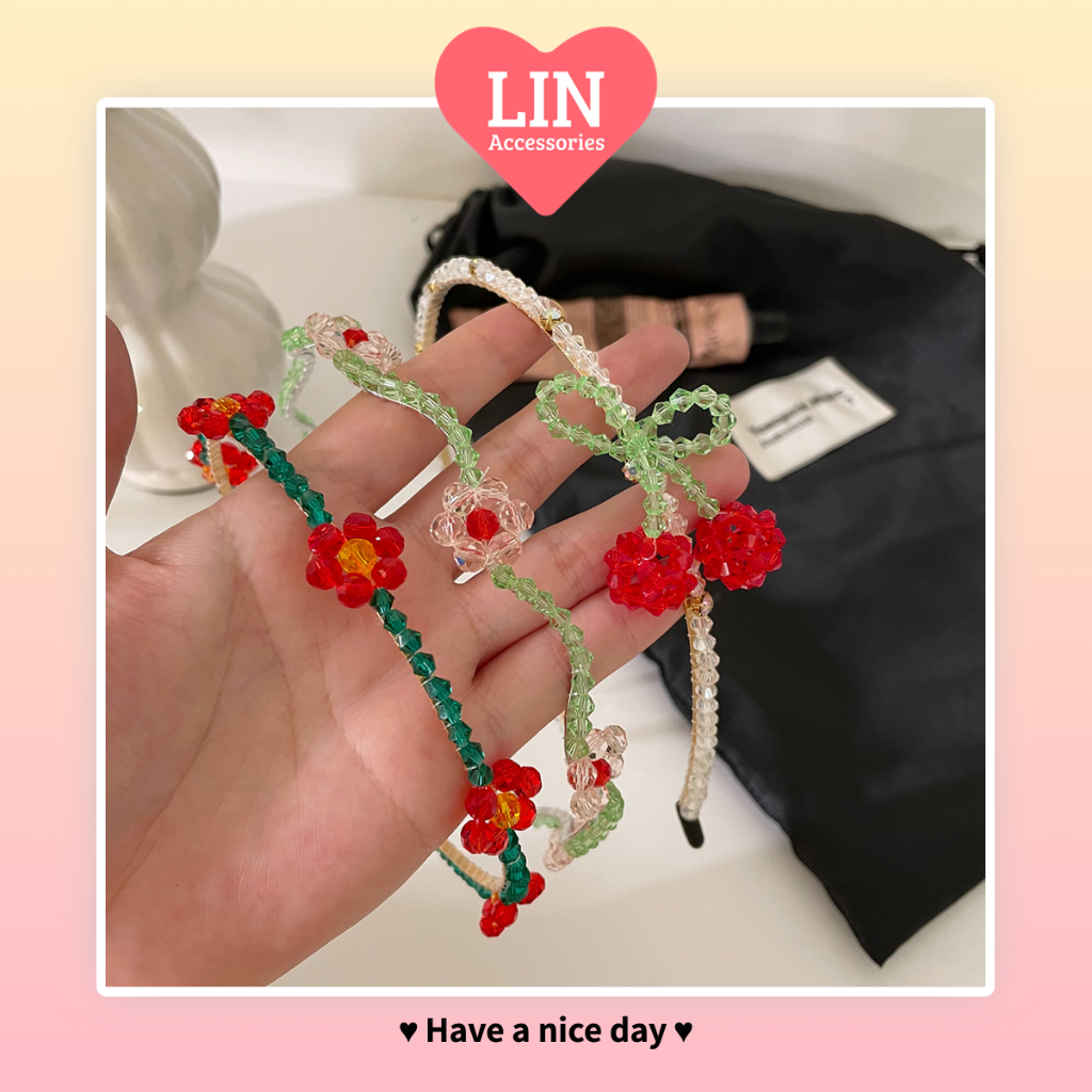 Băng Đô Đính Hạt Cườm Hình Hoa Dễ Thương LIN