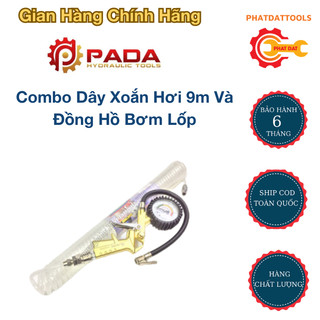 Combo Dây xoắn hơi 9m Và đồng hồ bơm lốp Đài Loan