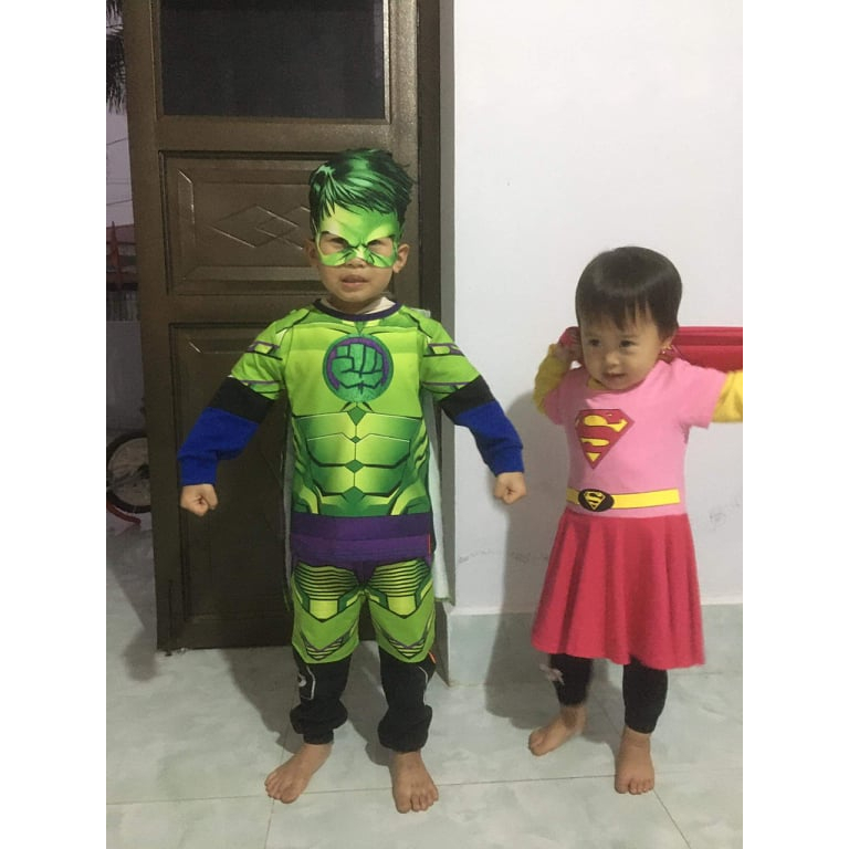 Váy SIÊU NHÂN hồng cho bé gái - đầm trẻ em kèm tà bay