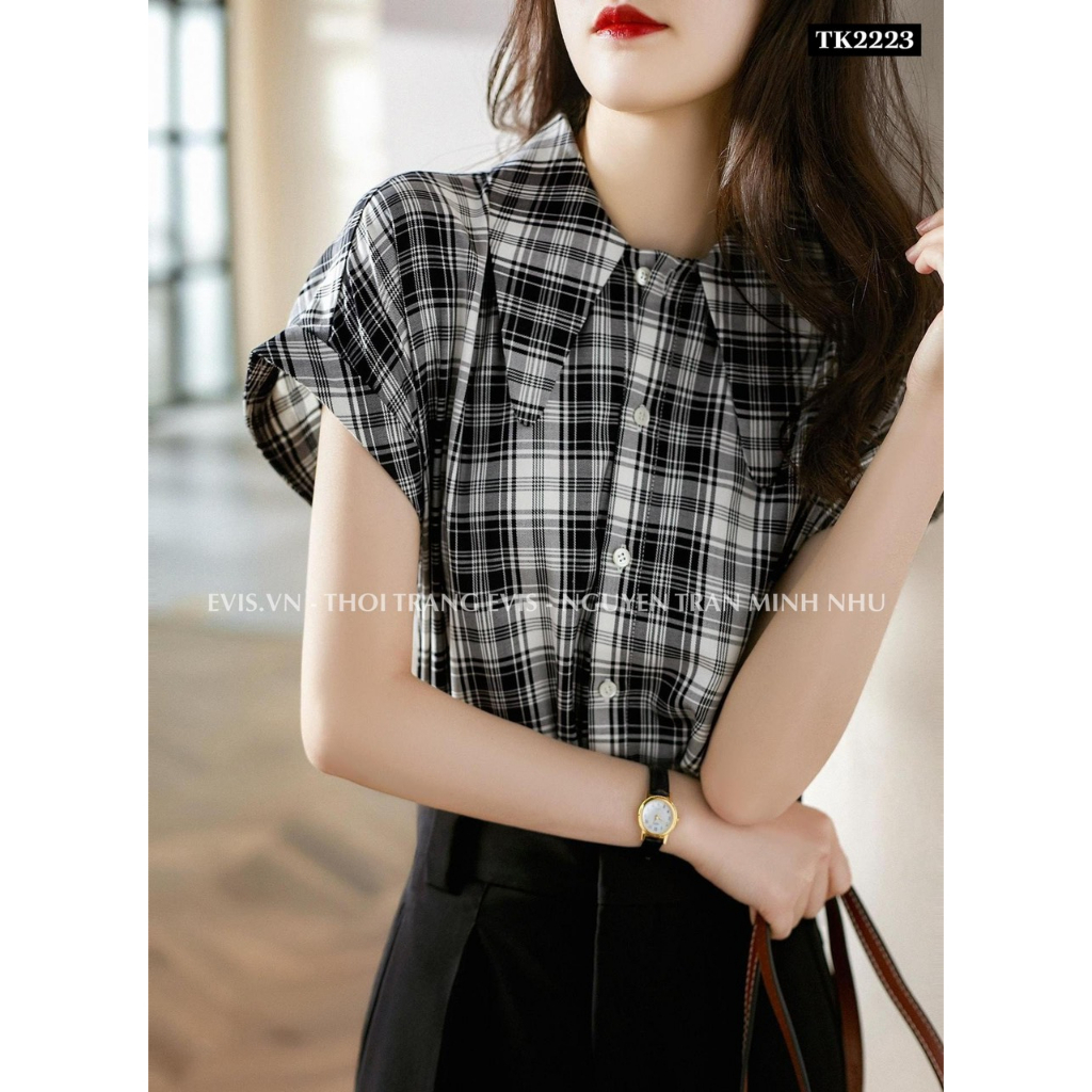 Áo sơ mi thô kẻ trẻ trung xinh xắn TK2223