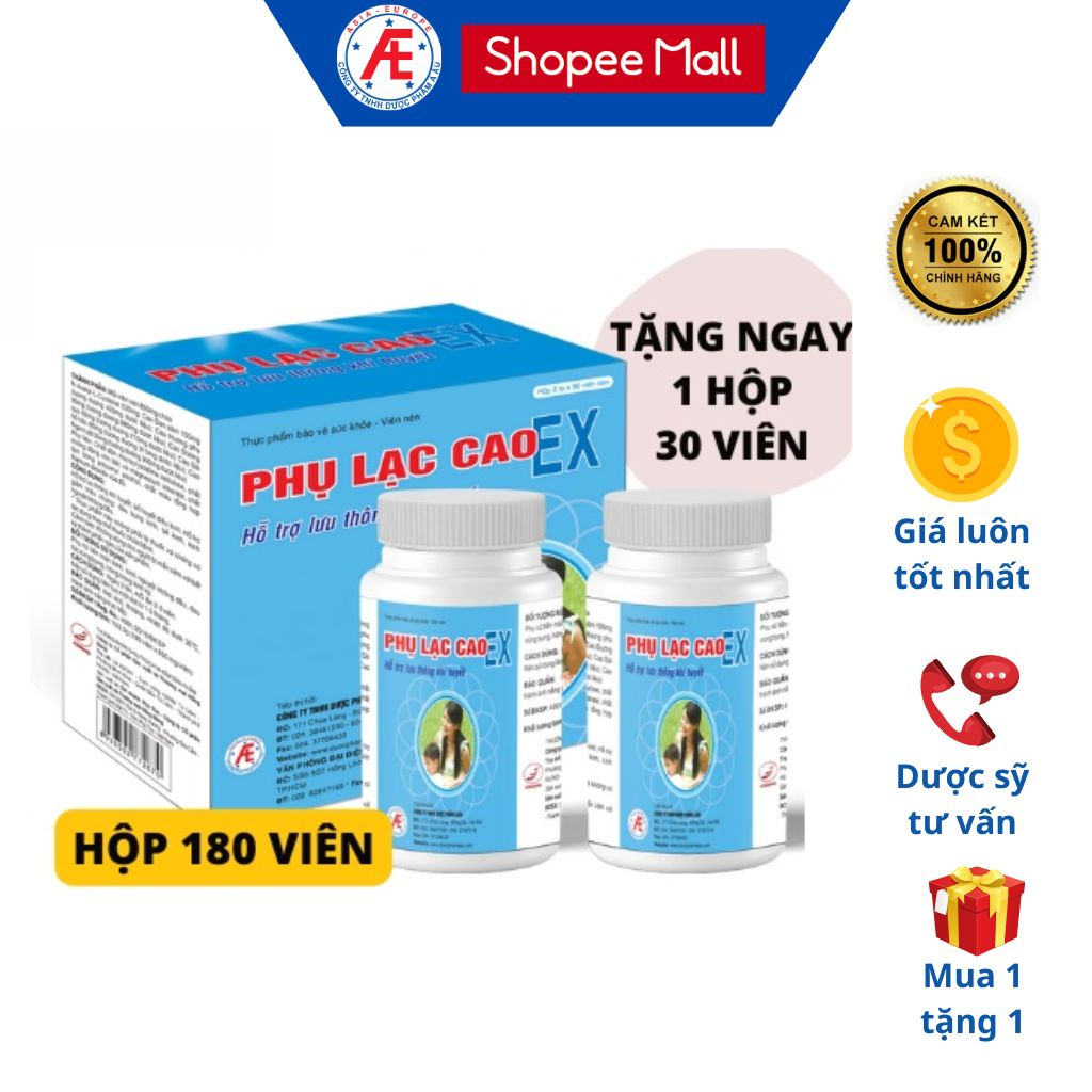 Phụ Lạc Cao EX giúp giảm triệu chứng rối loạn kinh nguyệt hộp 180 viên tặng 30 viên