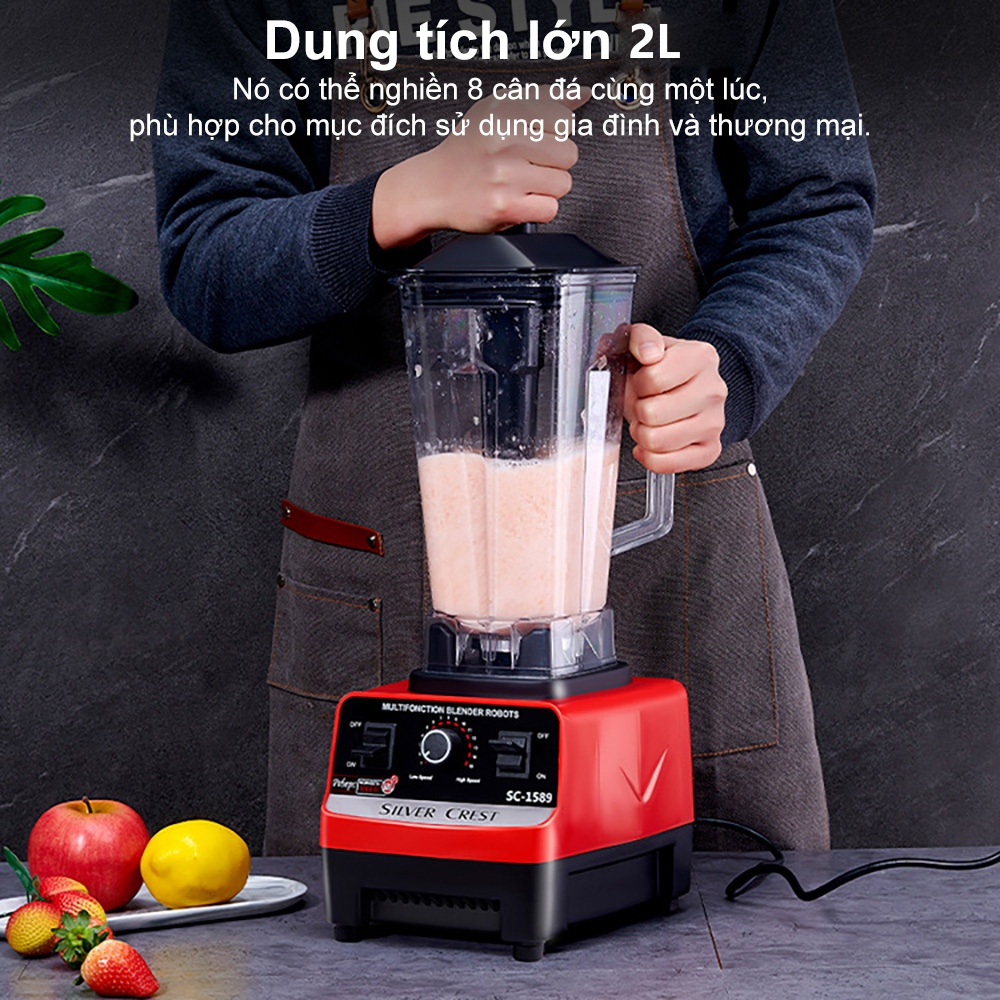 Swokii SC-1589 máy xay sinh tố công nghiệp, 4500W máy xay sinh tố đa năng, 2L máy xay sinh tố, máy say xinh tố, Với Lưỡi Thép Không Gỉ, Thích hợp cho sinh tố, thịt, trái cây và rau quả, v.v.