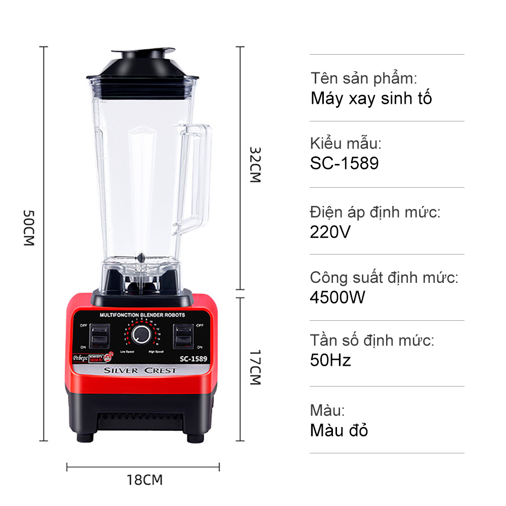 Swokii SC-1589 máy xay sinh tố công nghiệp, 4500W máy xay sinh tố đa năng, 2L máy xay sinh tố, máy say xinh tố, Với Lưỡi Thép Không Gỉ, Thích hợp cho sinh tố, thịt, trái cây và rau quả, v.v.