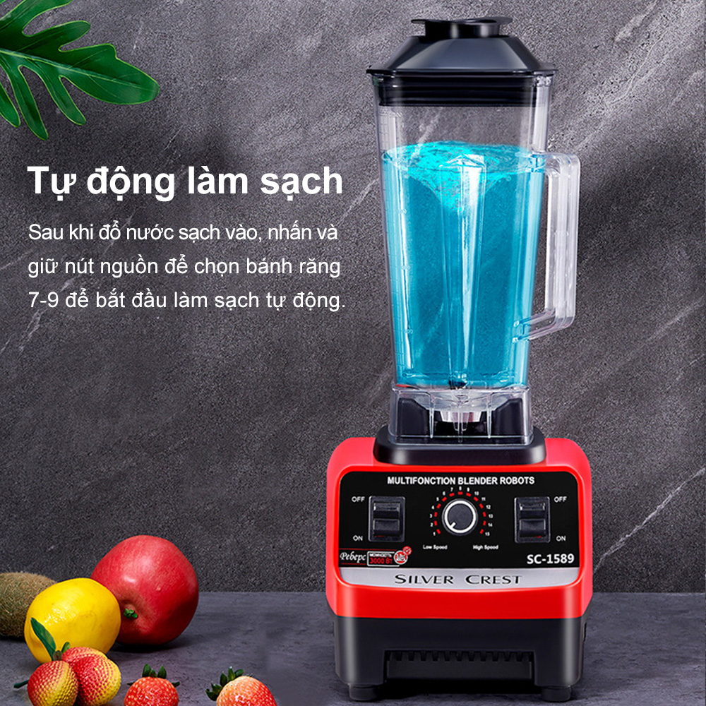 Swokii SC-1589 máy xay sinh tố công nghiệp, 4500W máy xay sinh tố đa năng, 2L máy xay sinh tố, máy say xinh tố, Với Lưỡi Thép Không Gỉ, Thích hợp cho sinh tố, thịt, trái cây và rau quả, v.v.