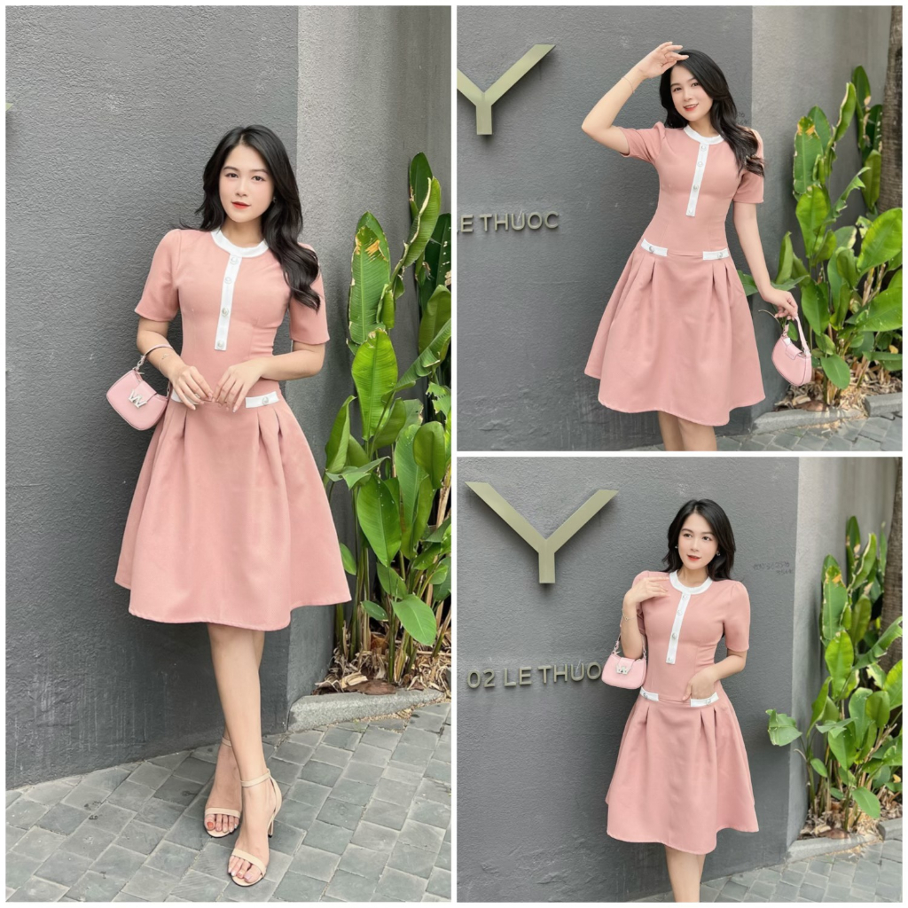 Đầm Xòe Túi Mổ Phối Trắng AKARA K212 Phù Hợp Dạo Phố Cà Phê Đi Làm S M L XL XXL