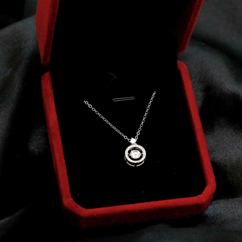 Dây chuyền nữ kim cương Moissanite 5 ly mặt đá nhảy LAVESTA KC71 kiểm định GRA, bạc xi bạch kim Infinity tình yêu