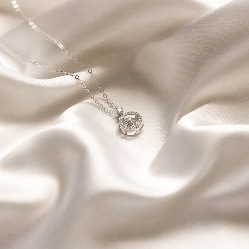 Dây chuyền nữ kim cương Moissanite 5 ly mặt đá nhảy LAVESTA KC71 kiểm định GRA, bạc xi bạch kim Infinity tình yêu