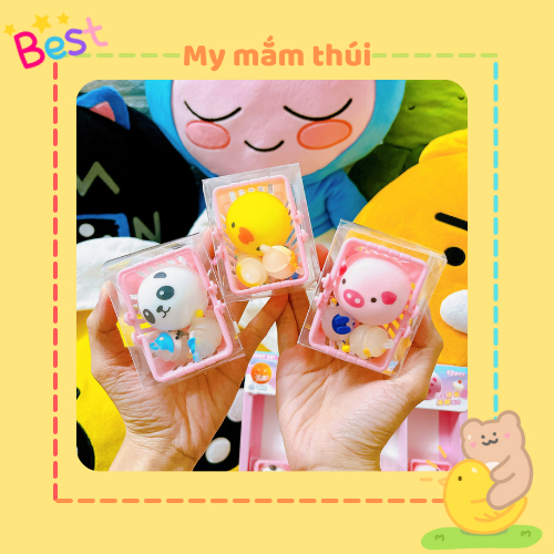 Set giỏ xách mini mochi kèm 2 móc khóa không kèm khoen dạ quang