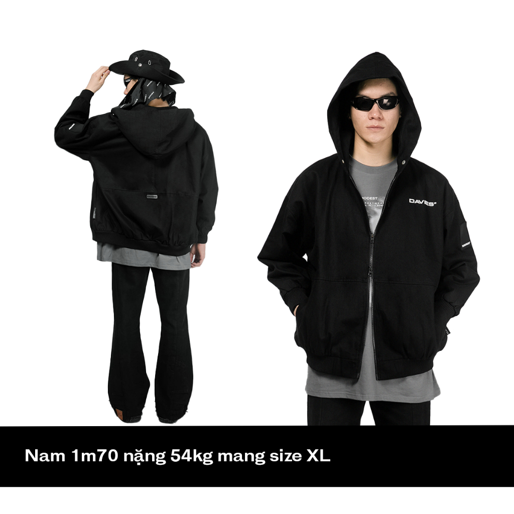 Áo khoác kaki có mũ nam nữ màu đen form rộng đẹp Hooded Jacket local brand Davies| D31-AK1