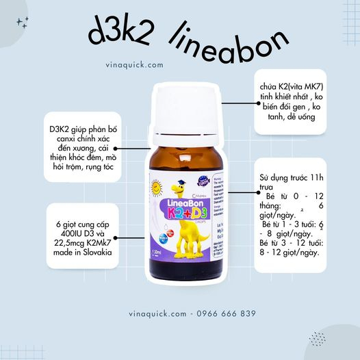 Vitamin D3 K2 MK7 Lineabon Cho Trẻ Sơ Sinh 10ml - VINAQUICK