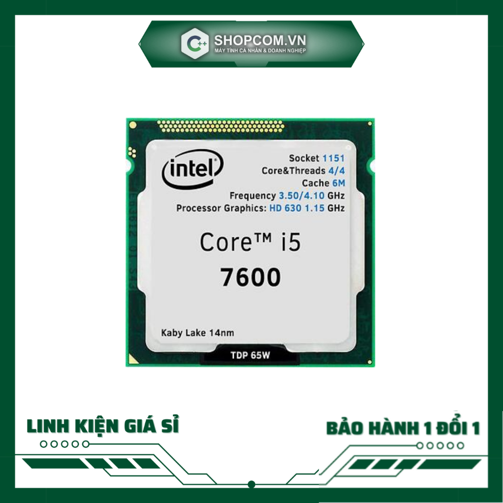 [BH 12 THÁNG 1 ĐỔI 1] CPU Intel Core i5 7600 4 Core 3.5ghz Turbo 4.1ghz 6M Cache linh kiện chính hãng Shopcom