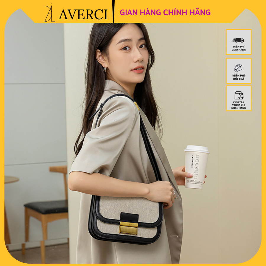 Túi Xách Nữ, Túi Đeo Chéo C.K Khoá Đàn Kiểu Dáng Tiểu Thư Size 21cm Hai Màu Đen Nâu, AVERCI, AVC323258